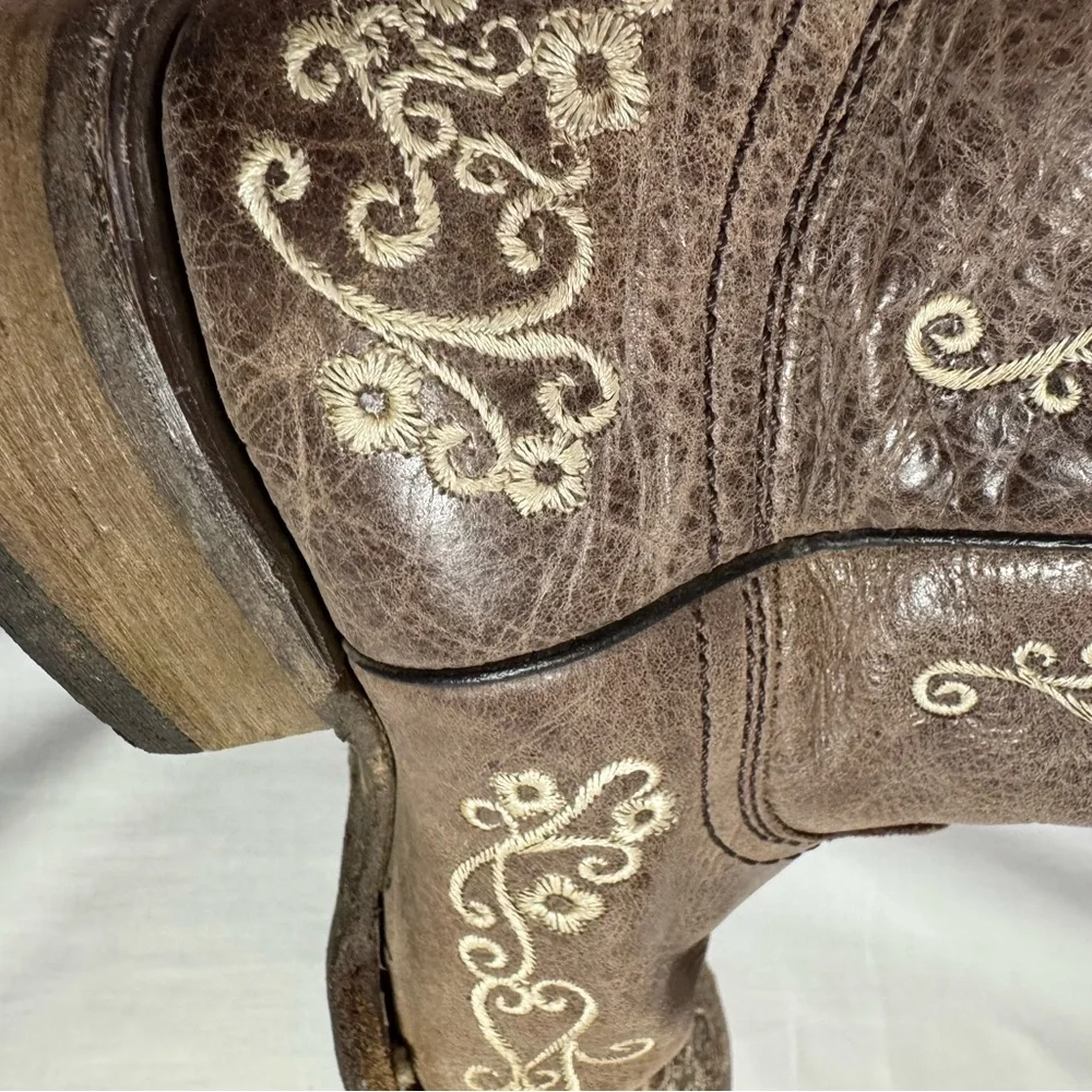 Kids Brown Embroidered Cowboy Boots